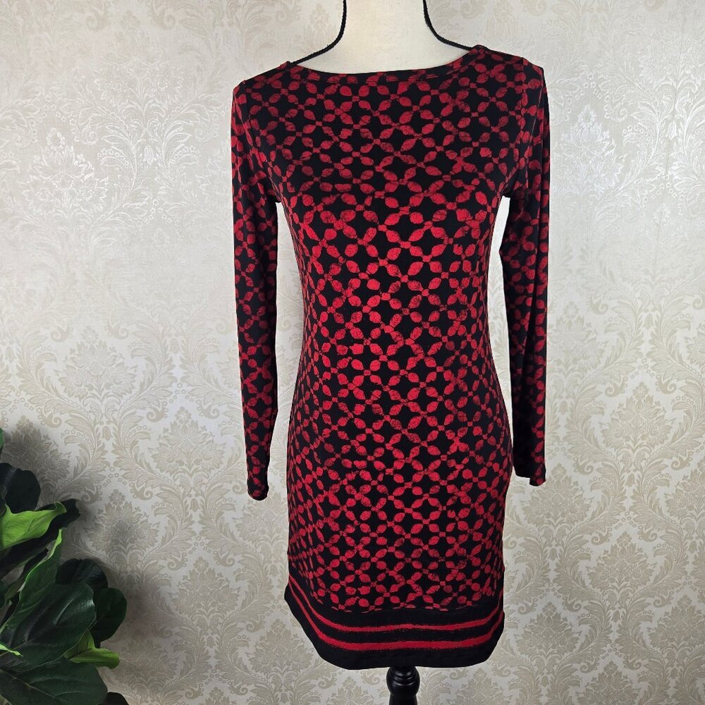 MICHAEL Michael Kors Size P(Small) Red Black Geometric Pattern Dress Stretch